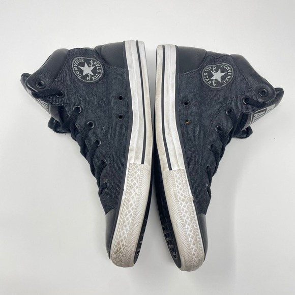 Converse Chuck Taylor All Star High Top Black Denim Leather Sneakers Mens 9 - Picture 3 of 6